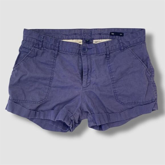 Gap Dark Blue Linen Cotton Early 2000's Low Rise Bermuda Hotpants Shorts 10 / M - Picture 1 of 6